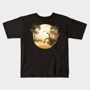 Dinosaurs on Tropical Jurassic Landscape Kids T-Shirt